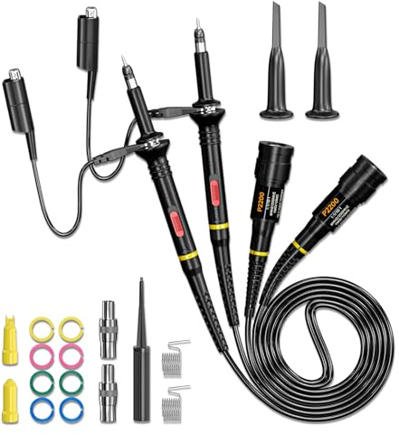 P2200 Oscilloscope Clip Probes 200MHz Fully Insulated BNC End Probe with Accessory Kit 1X 10X