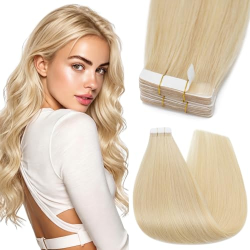 Silk-co Tape Extensions Echthaar 10 Stück 25g, Remy Tape in Extensions Haarverlängerung, Skin Weft Echthaar Haarextensions für dünnes Haar 45cm #613 Bleichblond