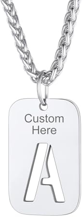 Richsteel Halskette Herren Kette Männer mit Buchstaben A-Z Silber Anhänger | Kette Buchstaben 55+5cm Anhänger für Herren Dogtag Namenskette Partnerkette mit Geschenkebox Personalisierbar Gravuren