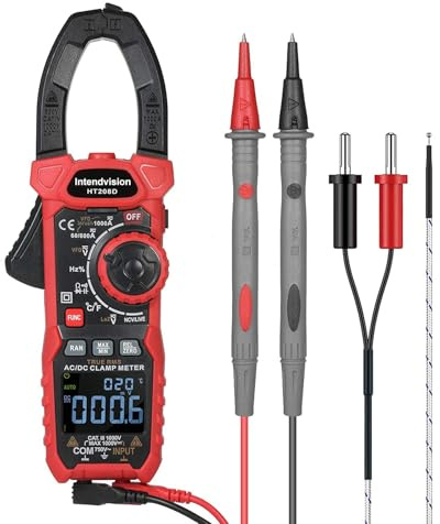 Pince multimètre numérique AC/DC 1000 A True RMS Gamme automatique Multimètre professionnel, 6000 points, Inrush, VFD, LOZ Mode Mesure actuelle Tension Température Capacitance Résistance Diodes