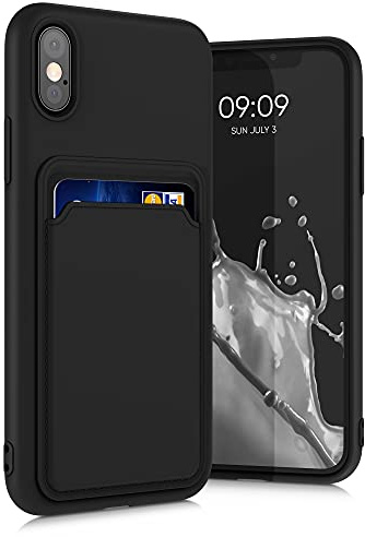 kwmobile Handyhülle für Apple iPhone X Hülle mit Kartenfach - TPU Case - Kabelloses Laden - Schutzhülle Cover in Schwarz