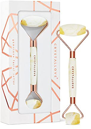 CRYSTALLOVE Gesichtsroller - Anti-Aging Massageroller - Gesichtsmassagegerät aus milchigem Bernstein- Massagegerät - Gesichtsmassage - Roller - Massagewerkzeug