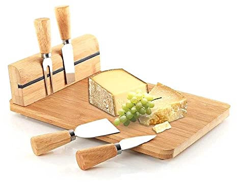 Carousel Home Elegant Wooden Charcuterie Board with Knife Set - Cheese Platter & Wooden Serving Tray for Meats and Snacks, 30x20x9 cm
