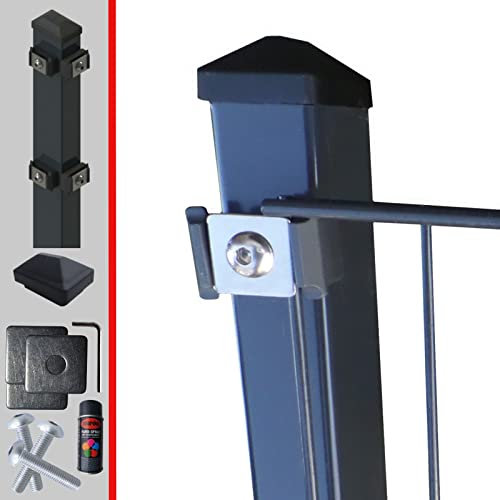 Doppelstabmattenzaun Komplettset 6/5/6mm in Anthrazit RAL7016 – Stabmattenzaun Gartenzaun - Pfosten mit Klemmhalter und Zubehör Zaunhöhe: 830 mm Länge: 10 m | inkl 1 Eckpfosten