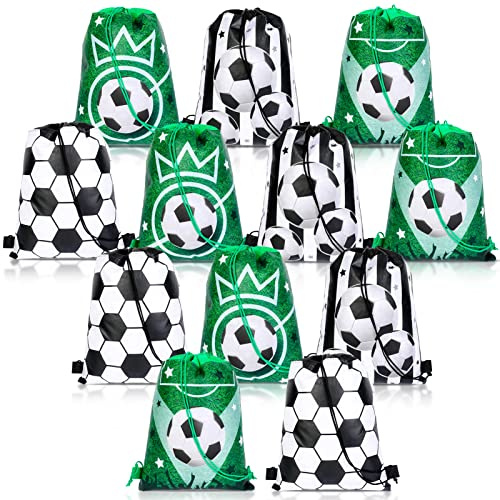 Qpout 12pcs Sacs de Fête de Football Sacs à Cordon de Fête de Football, Sac à dos à cordon de football pour enfants, Sacs à cordon de sport pour enfants, Sacs cadeaux de fête de football