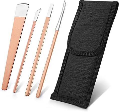 4 PCS Pedicure Knife Set Professional Ingrown Toenail Knife Tools Stainless Steel Nail Knives Cuticle Remover Kit Foot Repair Blade with Storage Bag for Home Beauty Salon - Rose Gold