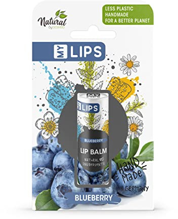 Handgefertigter Lippenbalsam MY LIPS in Papierhülse inkl. Geschenkbox, Natural by accentra, Natürliche Inhaltsstoffe mit Mandelöl, ohne Plastik, Duftrichtung Blaubeere