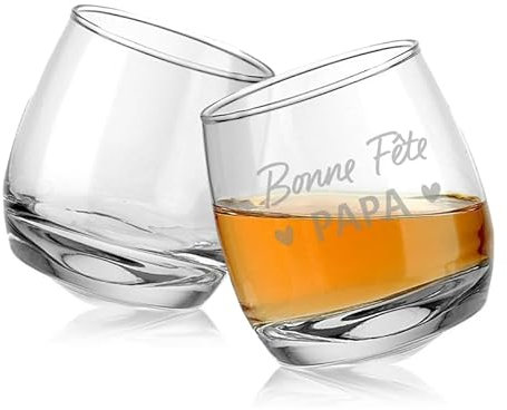 Vetro Whisky personalizzato (Set di 2) Mabouteille® - Vetro digestivo a dondolo da 200 ml incisione laser per nome, logo... [ bicchiere da Whisky personalizzato]