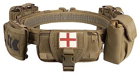 WUBA Kit de bataille militaire tactique Ceinture d'extérieur multifonction Molle 5 pièces Nylon Ceinture tactique réglable amovible avec poche à cartouche et poche pour accessoires