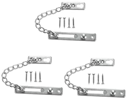 Uonlytech 3sets Door Chain Latch Stainless Steel Security Lock for Home Theft Prevention Safe Guard for Bedroom and Living Use