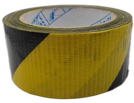 OPIROS Nastro Telato Americano Universale 50 mm x 25 metri Impermeabile Isolante Aderente Multi Superficie Resistente Rinforzato Prodotto Multiuso Riparazioni Fai Da Te (Segnaletico Giallo/Nero)