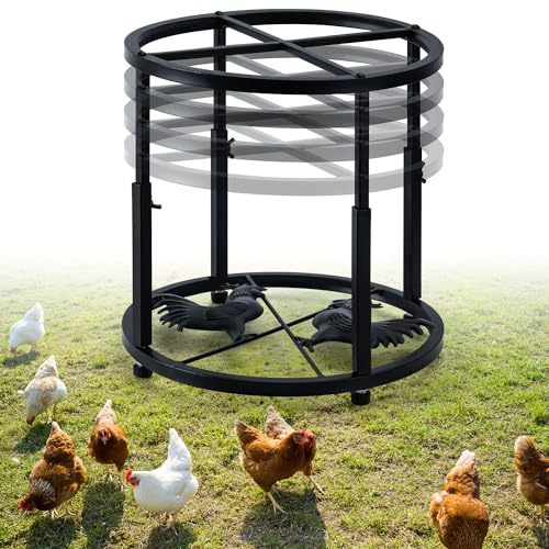 Metallständer für Hühnerfutterspender, 4-Fach höhenverstellbar, robuste Eisenbasis, rutschfestes Design für runde und quadratische Eimer, hält den Stall trocken und sauber