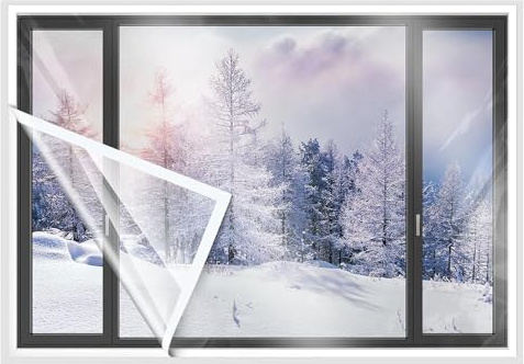 ANCLLO 2 Rollos de película térmica Transparente para Ventanas, película Aislante para Aislamiento térmico con Cinta autoadhesiva (47 x 63 Pulgadas)