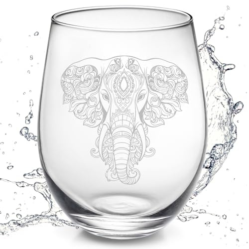 Bicchiere da vino senza stelo con elefante, tazza unica da 500 ml, regalo per donne e adulti, amanti del vino, bicchieri da vino trasparenti incisi per Natale, matrimoni, festival, compleanni, regali