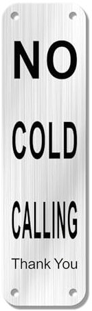 Goodvia No Cold Callers Sign for Front Door 16X4.5cm Adhesive Vertical Brushed Aluminum Polite Notice Small