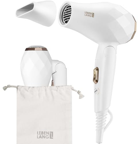 LEBENLANG Phon da viaggio pieghevole piccolo - 1000W Doppio voltaggio & Borsa da viaggio incl. beccuccio per lo styling I Phon capelli I Asciugacapelli ionico I Phone capelli Hair dryer Fono