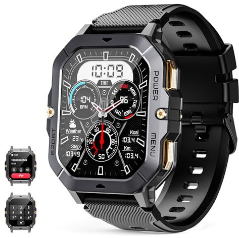 MIGOUFIT Reloj Inteligente Hombre, contestar/Hacer Llamadas, 2,02 Pulgadas, más de 100+ Modos Deportivos, rastreador de Fitness, 1ATM Reloj smartwatch Hombre Impermeable para Android iOS (Negro)