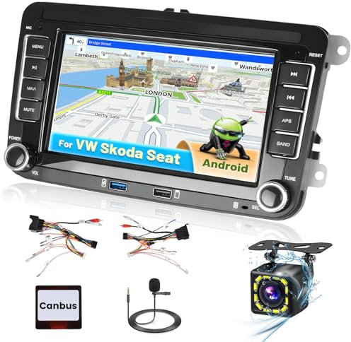 Inefala Autoradio Android 15 per VW Polo Golf 5 Golf 6 Caddy Tiguan Touran Passat Seat 7 Touchscreen Stereo Auto con GPS WiFi Mirror Link per Android/iOS Radio FM/RDS USB Canbus Mic Retrocamera