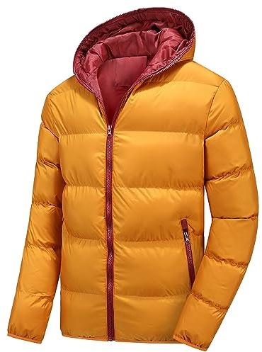 UHouse Winterjacke Herren Gefüttert Steppjacke Daunenjacke mit Kapuze Warm Kapuzenjacke Gefütterte Jacke Winter Softshelljacke Locker Arbeitsjacke Arbeitsjacke Orange XL