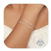 CASSIECA Sterling Silver Layered Snake Chain Bracelet for Women - Dainty Adjustable Stackable Link Chain Jewelry Gift for Ladies and Girls