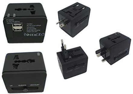 Adaptador de Viaje Universal con 2 Puertos USB, Compatible con múltiples enchufes, Ideal para Cargar Dispositivos en Viajes internacionales.
