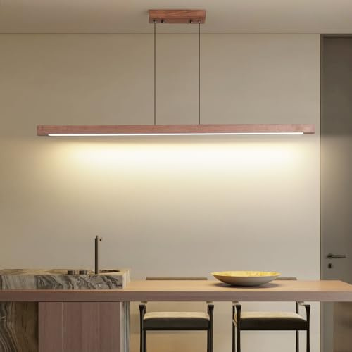 Mikeru Hängelampependelleuchte LED Walnuss, 100cm LED Pendelleuchten Höhenverstellbar 3000k/4500k/6000k Dimmbare 10% bis 100% Hängeleuchte Modern Esszimmer für Küche