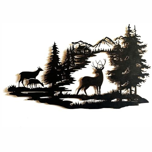 champracer Metall Wanddekoration, 3D Metall Berg Wandkunst, Metall-Hirsch-Wandkunst, Metall-Hirsch-Hügel-Dekor, Schwarze große Berge Wanddekoration für Zuhause Wohnzimmer Schlafzimmer (56x33 cm)