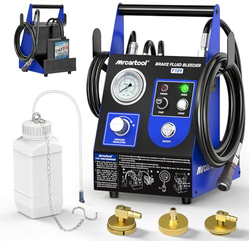 MRCARTOOL F109 Equipo de Purga de Frenos Automático Pulsante 220V para Automóvil, Kit Automático para Cambio de Líquido de Frenos con 3 Adaptador para Cilindro Maestro, Presión Ajustable 0.5~2.5Bar