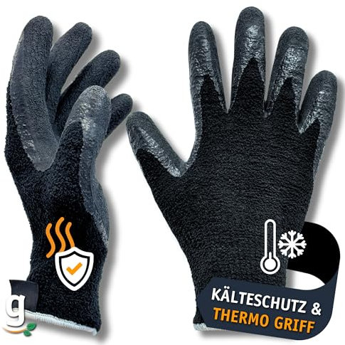 Gardazon Arbeitshandschuhe Winter thermo Griff – Größe 9, 3 Paar - Atmungsaktiv Winterarbeitshandschuhe Latexbeschichtet Schutzhandschuhe wärmeisolierend, Polyester-Frottee, höchste Kältebeständigkeit