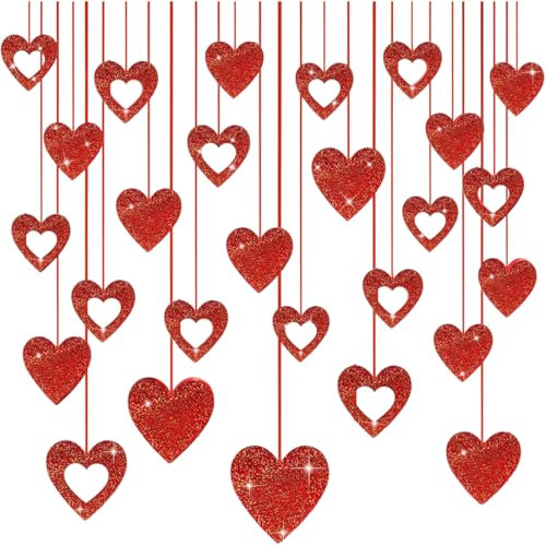 OUDQFCJ 60 Pièces Coeur Suspension de Plafond, Décoration, Bannière en Spirale pour Mariage, Noël, Saint-Valentin, Fête d'anniversaire, Mariage, Noel Plafond, Plafond Noel, Deco Mariage