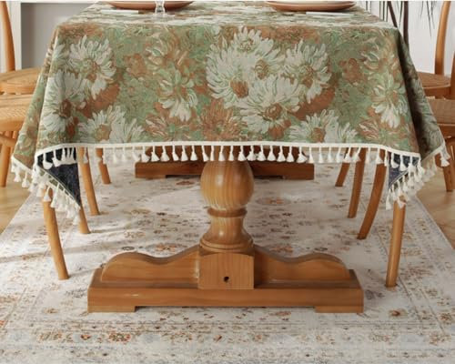 Sonnenblumen-Ölgemälde-Tischdecke: Vintage-Tischdecke, leichter Luxusstoff, Couchtischabdeckung für Picknick, Essbereich, Beige Design (140 x 180 cm)