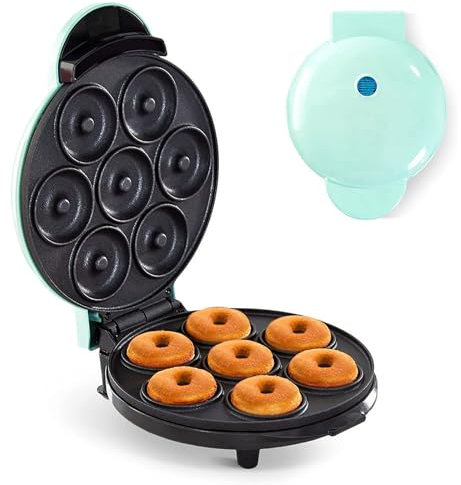 MZBDYYF Electric Non-Stick Donut Maker for 7 Small Treats - Perfect for Decorating and Icing Fun with Kids green, Create Delicious Mini Doughnuts with Ease