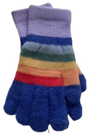 JINZIJINYU Warme Strickhandschuhe Für Damen Regenbogen Streifen Touchscreen Handschuhe Winter Bunte Zwei Finger Paar Fahrradhandschuhe Blau