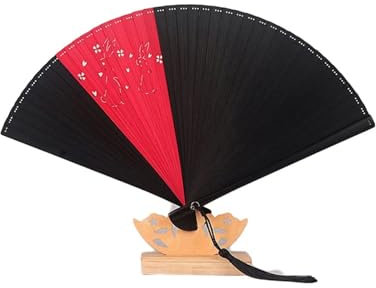 NTIYOU Folding Fan Hand Held Folding Fan Hand Fan Black with Red Charming Elegant Vintage Retro Style Women Ladys Girls Best Gifts Hand fans
