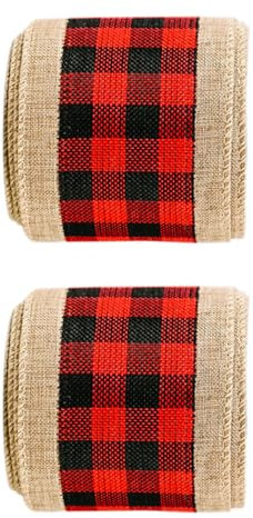 minkissy 2rollen Geschenkband Mit Draht Zum Selberpacken Weihnachtsband Buffalo Kariert Schwarz-rot Muster Bastelband Für Geschenkverpackung Und Dekoration
