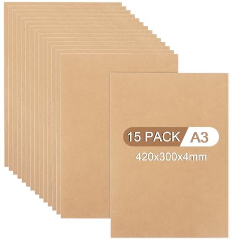 GBACHOOSE 15 pannelli in MDF A3, 420 x 300 x 4 mm, in compensato DIN A3, pannelli in legno per fai da te, compensato di pioppo 4 mm, pannello MDF per sega a foglie, taglio laser, router CNC