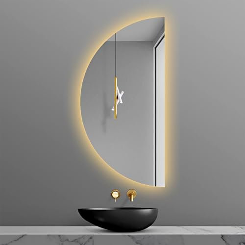 Mirocrafta Specchio da Parete per Bagno a LED a Mezzaluna, Specchio per Trucco Moderno e Intelligente Anti-nebbia, 3 Colori Dimmerabile, per Camera da Letto, Soggiorno, Bagno, Ingresso(Right Cut,100x5