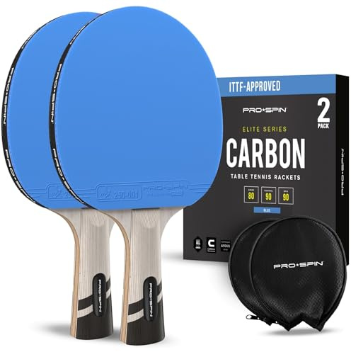 PRO-SPIN Racchetta da Ping Pong – Omologata ITTF in Fibra di Carbonio | Serie Elite a 7 Strati, Gomma Premium, Spugna da 2 mm e Custodia Protettiva (Blu, Confezione da 2)