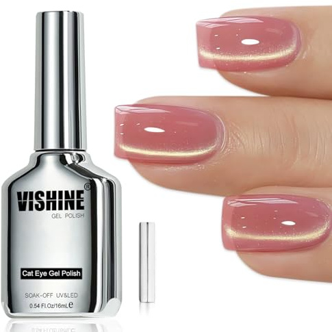 Vishine Magnetischer Cat Eye Gel-Lack in Dusty Rosewood Mit Gold Glitter - Holografischer Glanz für Maniküre, Nail Art DIY - 16 ml, #436