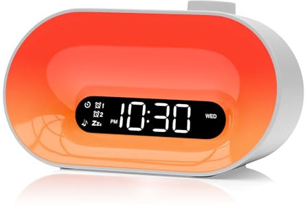 Sunrise Alarm Clock , White Noise Machine with 30 Soothing Sounds, 14 Night Lights, 0-100% Dimmer, Dual Alarm, Timer, Digital Bedside Lamp Wake Up Light for Kids, Teenagers, Heavy Sleepers, Bedrooms