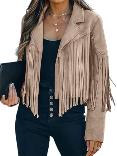 Bibowa Faux Suede Leather Jackets For Women Trendy Fall Western Fringe Cropped Jacket 2026 Tassel Motorcycle Crop Coats