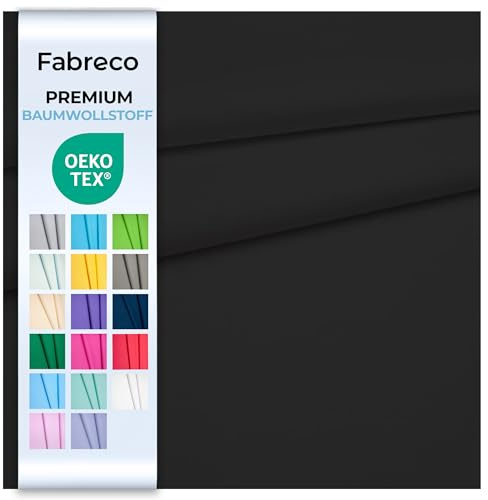 Fabreco Baumwollstoff Meterware Uni 2 M x 160 cm | 220 g/lfm – Weich, langlebig & hautfreundlich | Stoffe Zum Nähen & Dekoration | Fabric | Schwarz