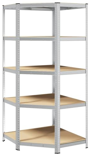 Eleganz Eckregal mit 5 Böden - Verzinkter Stahl & Holzwerkstoff - Robustes Lagerregal für Gewerbe & Lagerhalle - Platzsparende Aufbewahrungslösung
