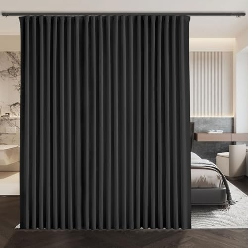 ABBRIGE Extra Wide Blackout Curtains, Room Separator Soundproof, Floor to Ceiling Curtain for Ceiling Track or Rod with Hooks, Privacy Room Divider Curtains for Wall Ceiling Mount Track, 1 Panel