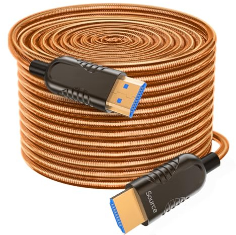 Ploiwue Long câble HDMI 8 K en fibre optique 20 m avec gaine métallique AOC 2.1 câble 48 Gbit/s ultra haute vitesse fonction pour HDTV/projecteur, home cinéma, boîte de jeu, lecteur Blu-ray