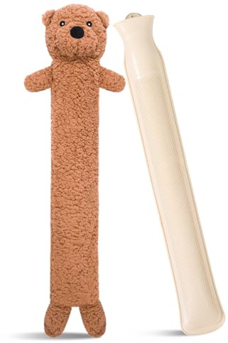 dusaniyali Wärmflasche Lang mit Bezug, Auslaufsicher 2L Groß Wärmeflaschen für Kinder Wärmflasche Bär Weiches Plüsch Nackenwärmflasche Hot Water Bottle