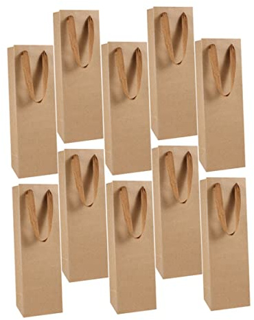 HOMOBABE Weinverpackungsbeutel mit Praktischem Tragegriff 10 Stück aus Kraftpapier Wiederverwendbar für Rotweinflaschen und Weihnachtsgeschenke