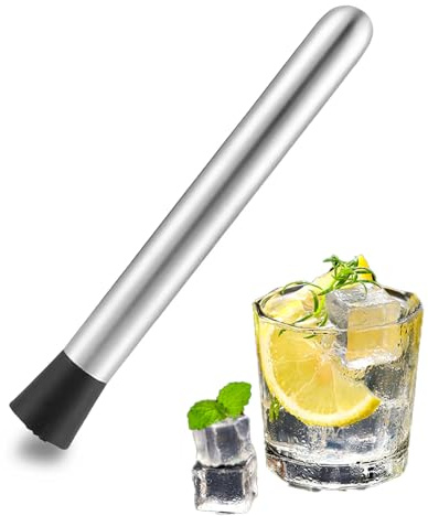 Stainless Steel Cocktail Muddler,30 Cm Muddler Multi-Functional, Silver Fruit Ice Crusher Stick With Grooved Head,Professional for Cocktail Making,Fruit Crushing,Muddling,Mojito Making