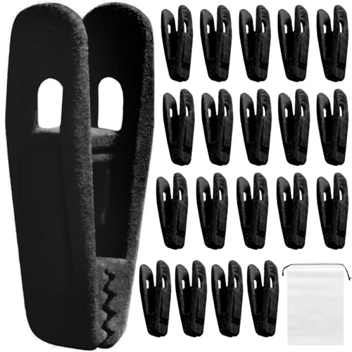 Velvet Hangers Clips Non-Slip - 20 Pcs Strong Grip Felt Finger Clip, Home Drying Rack, Non-Slip Removable Artificial Velvet Flocked Clothes Clips for Towel Coat Pants Skirt Trousers Hanger (Black)