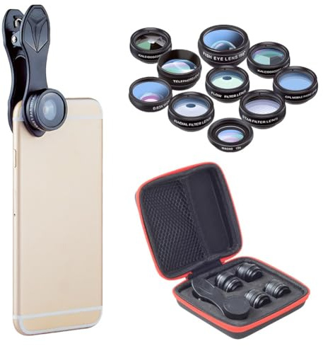 10 en 1 Kit d'objectifs d'appareil photo avec fisheye, grand angle, macro, téléobjectif, CPL et filtre objectifs, accessoires de photographie mobiles à clipser pour iPhone et S